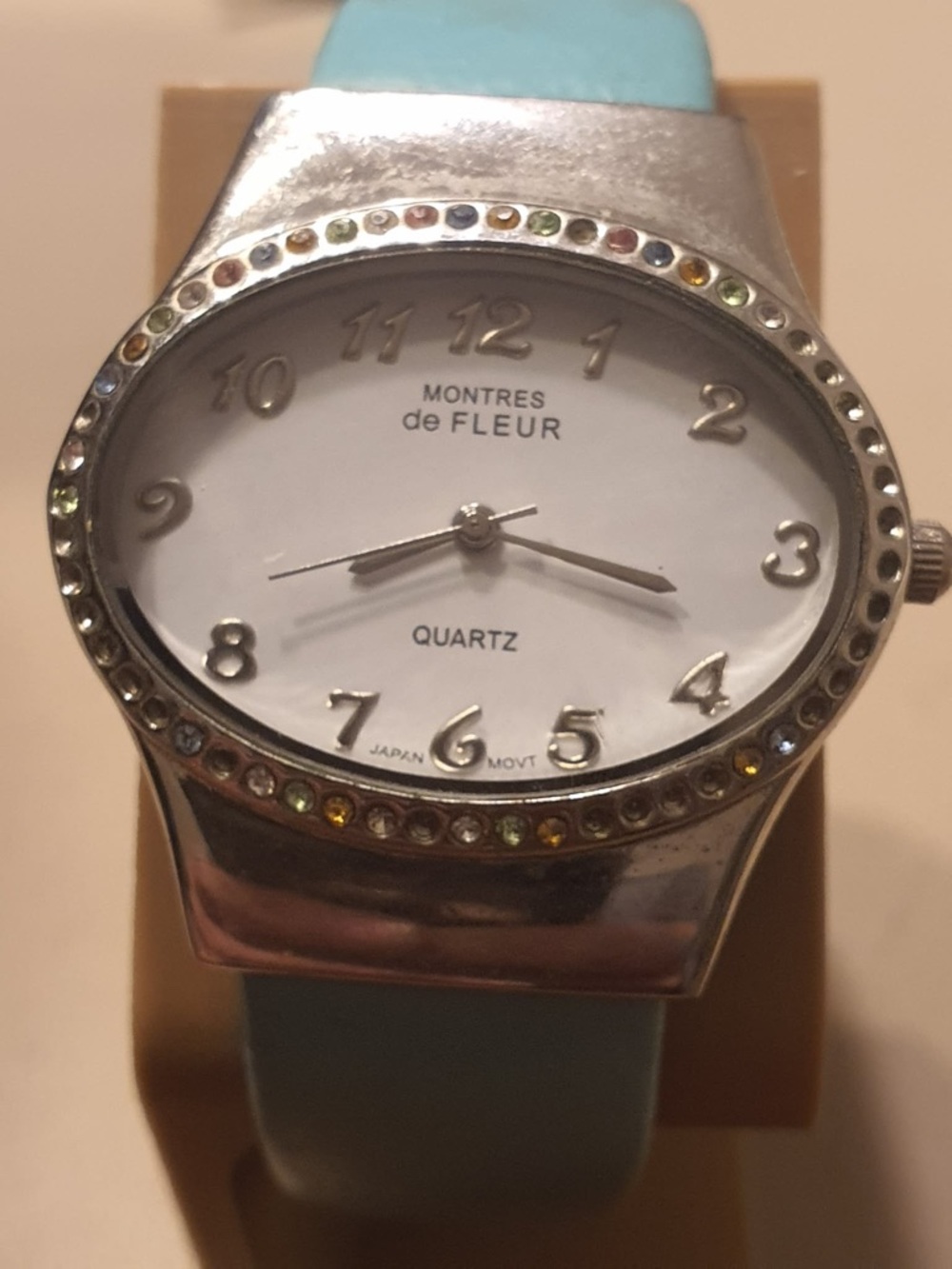 🦋10/$20🦋 Montres De Fleur Silver/Blue Rhinestone Women's Cuff Watch